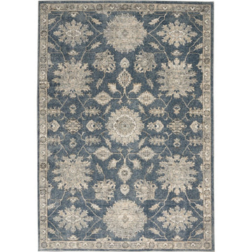Quarry QUA06 Traditional Persian Vintage Distressed Floral Medallion Border Soft Textured Durable Low Profile Short Pile Steel Blue/Beige/Cream Rug-Nourison-Rug Love - The Most Loved Rug Store